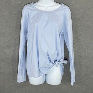 Theory Stretch Cotton‎ Tie Front Top Long Sleeve Casual Blouse Light Blue Sz S